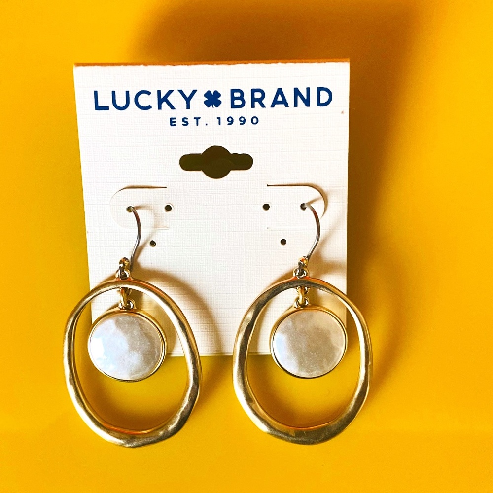Lucky Brand Pearl Beaded Enamel Charm Earrings